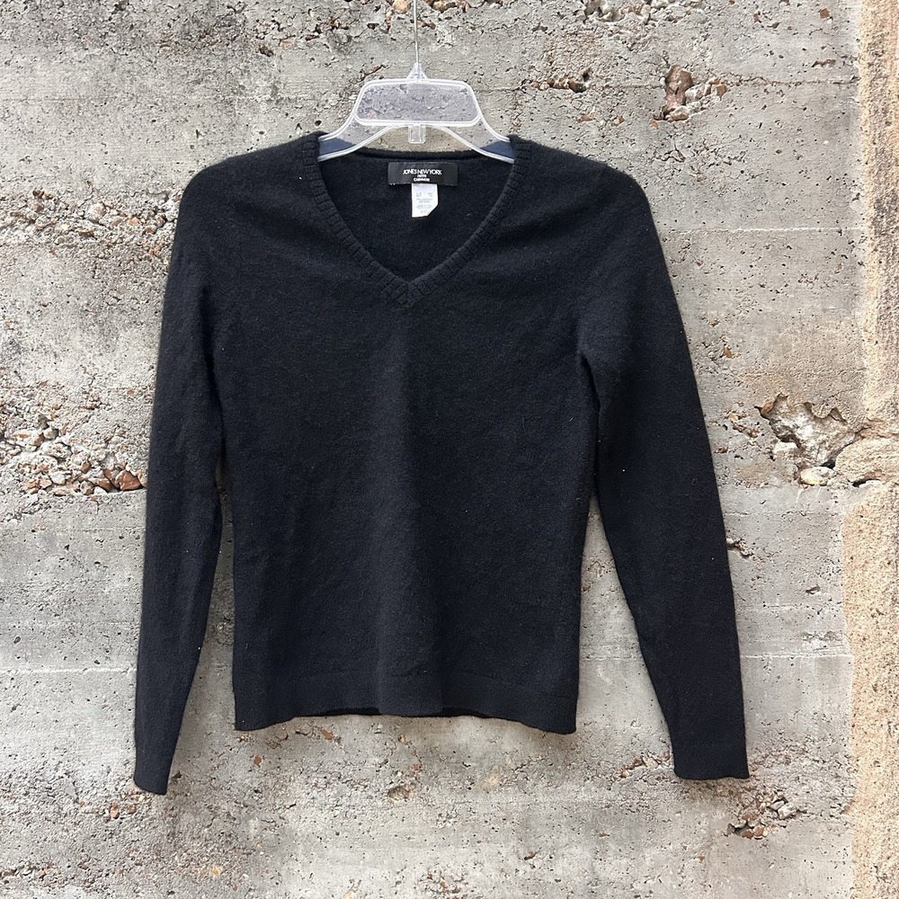 Jones New York Collection 100% Cashmere Sweater Black Long Sleeve Minimalist, PP